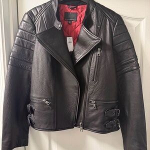 NWT BANANA REPUBLIC Leather Moto Jacket, Medium, Black Coat #746891